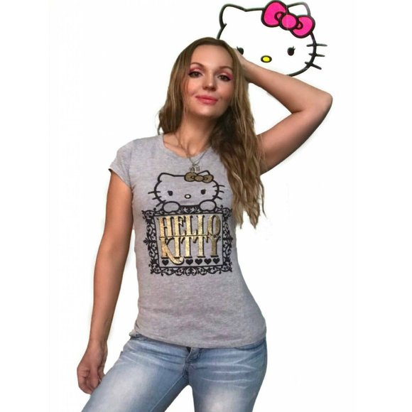 Sanrio Hello Kitty "Fancy in Gold" fitted soft women's T-shirt S, L - Picture 1 of 6